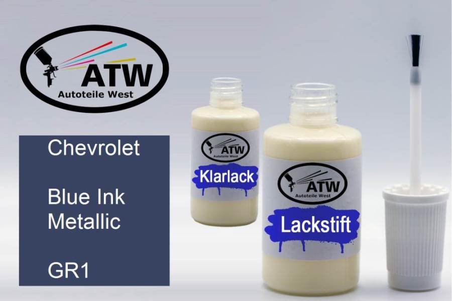 Chevrolet, Blue Ink Metallic, GR1: 20ml Lackstift + 20ml Klarlack - Set, von ATW Autoteile West.